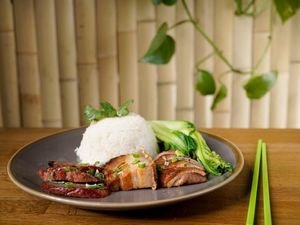 Roast Meat Combo (Roast Duck, Char Siu and Crispy Pork) Served with Jasmine Rice